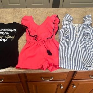 Girls bundle 2 rompers 1 shirt size 7